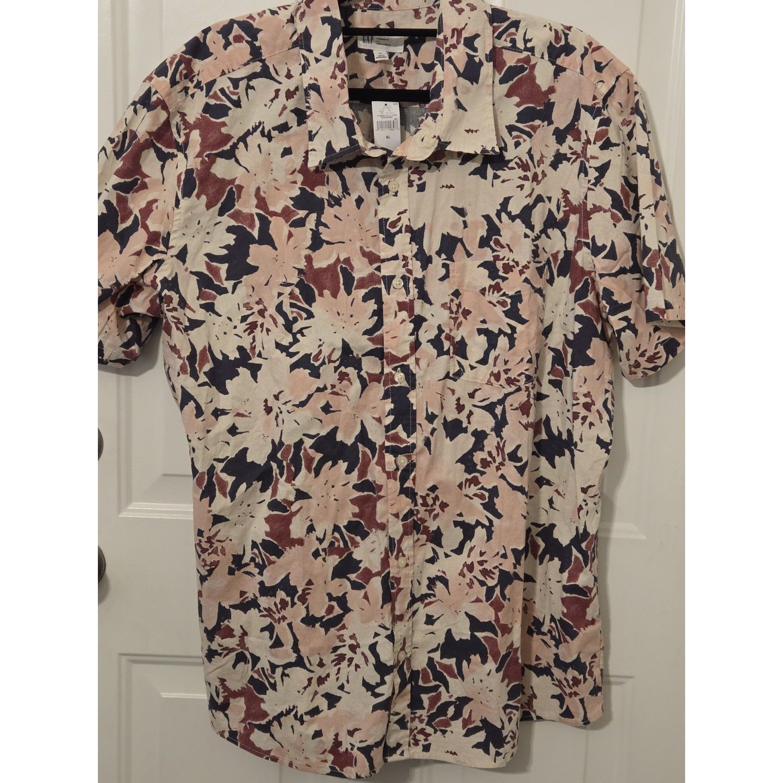 Gap Slim Fit Stretch Poplin Men's Shirt In A Khaki Floral Pattern - Xl